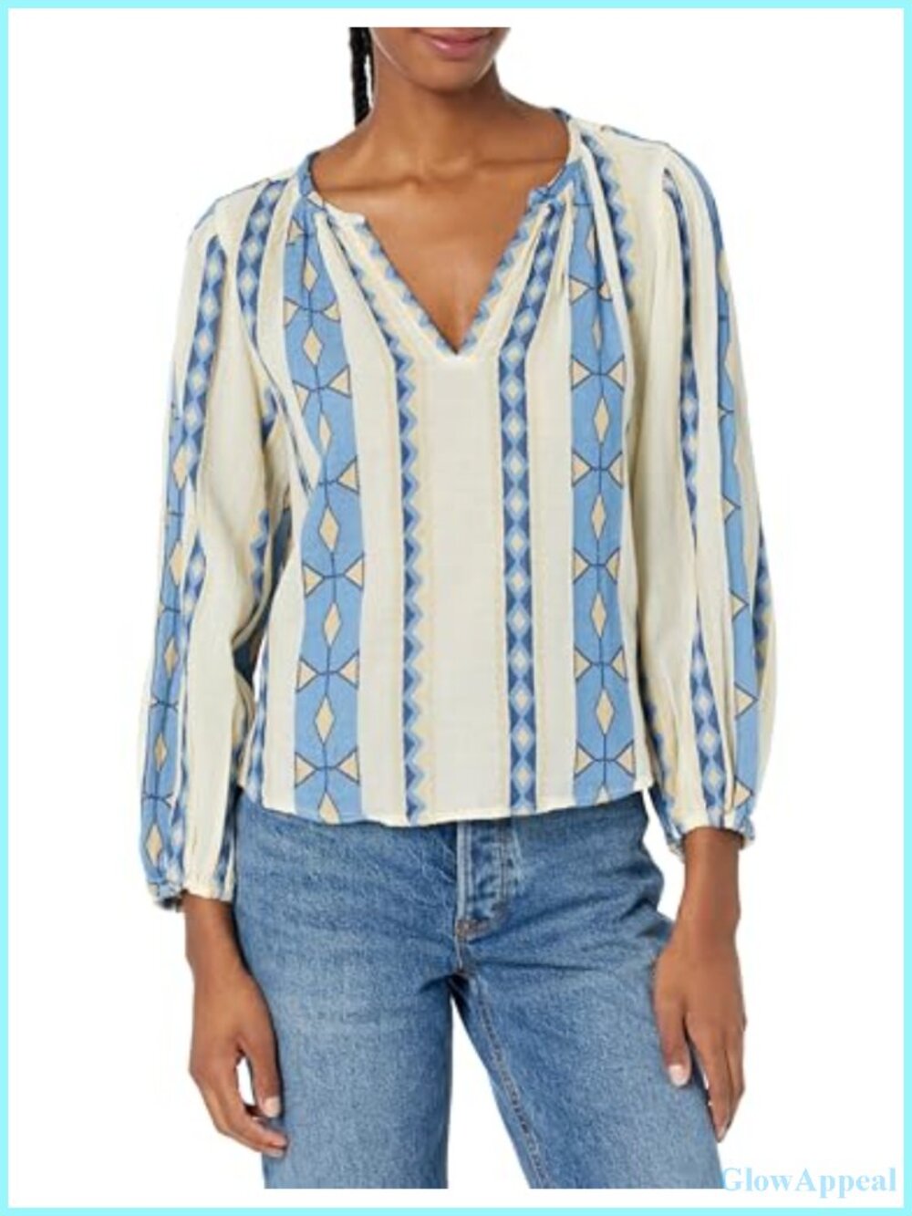 Jacquard Blouse Long Sleeve Pull On Crew Neck Geometric Tunic
